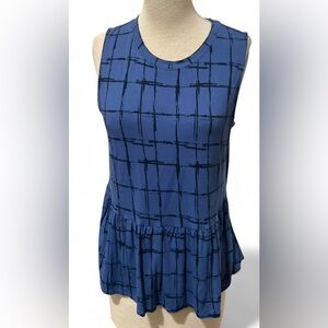 Nine West Women’s Large Black & Blue Grid Peplum Blouse Top